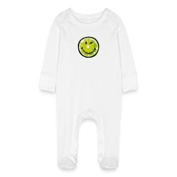 Smiley Lime - Baby Organic Sleepsuit with Scratch Mitts - white - Front