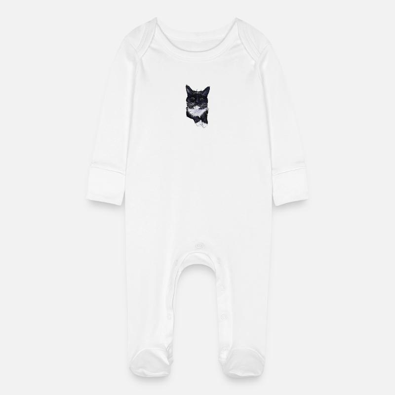 Smoking Chat Félix - Grenouillère bio avec gants Bébé - blanc