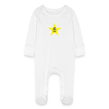 star smiley - Baby Organic Sleepsuit with Scratch Mitts - white - Front