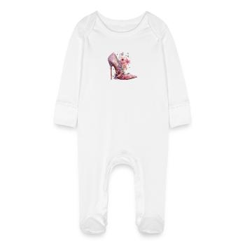 High Heel Lover Glitter Shoes Women's Gift - Baby Organic Sleepsuit with Scratch Mitts - white - Front