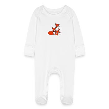 3 Foxes Friends Family Three Kids Crew Team Cute - Baby Organic Sleepsuit with Scratch Mitts - white - Front