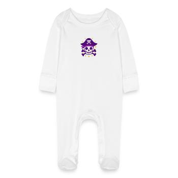 Purple Pirate Skull and Crossbones - Baby Organic Sleepsuit with Scratch Mitts - white - Front