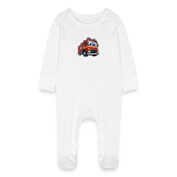 Fire engine junior - Baby Organic Sleepsuit with Scratch Mitts - white - Front