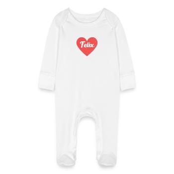 Felix Name Red Heart Love Fan Retro - Baby Organic Sleepsuit with Scratch Mitts - white - Front