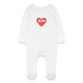 Judith Name Rotes Herz Liebe Fan Retro - Baby Bio-Schlafanzug mit Kratzhandschuhen - Weiß - Vorne