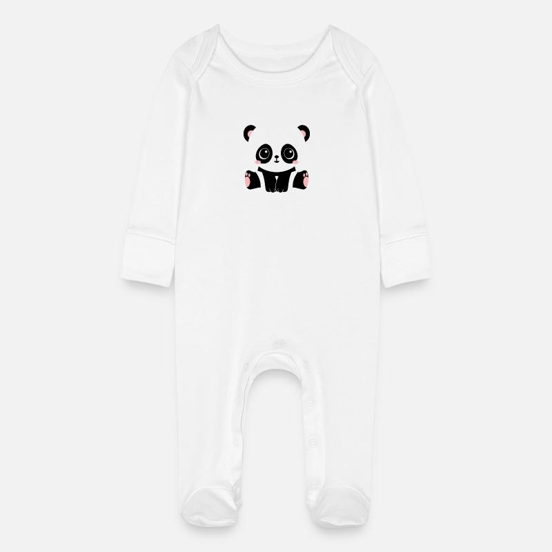 panda - Baby Organic Sleepsuit with Scratch Mitts - white