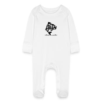 Gott Fisch - Christliches Logo - Baby Bio-Schlafanzug mit Kratzhandschuhen - Weiß - Vorne
