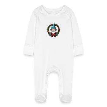 Christmas gnome with wreath - Baby Organic Sleepsuit with Scratch Mitts - white - Front
