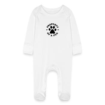 Eigentum eines Mops - Baby Bio-Schlafanzug mit Kratzhandschuhen - Weiß - Vorne