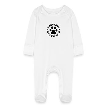 Eigentum eines Cavapoo - Baby Bio-Schlafanzug mit Kratzhandschuhen - Weiß - Vorne