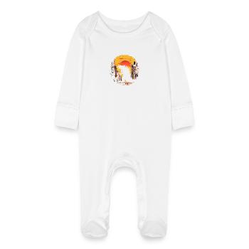 Kaiju Monster Design Coucher de soleil idée cadeau - Grenouillère bio avec gants Bébé - blanc - Devant