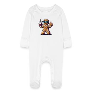 Bonhomme en pain d’épices de Noël avec majeur - Grenouillère bio avec gants Bébé - blanc - Devant