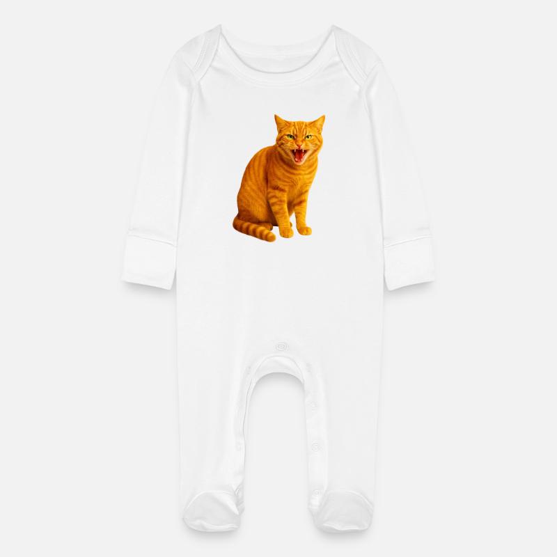 Chat tigré orange sifflant - Grenouillère bio avec gants Bébé - blanc