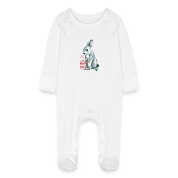 Lapin de Pâques avec œuf - Grenouillère bio avec gants Bébé - blanc - Devant