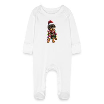 Noël Rottweiler Noël Père Noël Mignon Chien Cadeau - Grenouillère bio avec gants Bébé - blanc - Devant