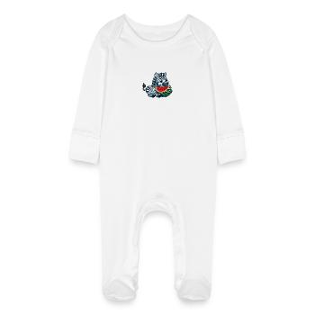 Zebra with watermelon fruity funny - Baby Organic Sleepsuit with Scratch Mitts - white - Front