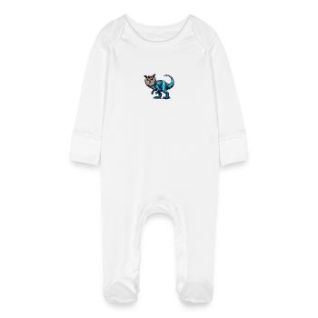 T-Rex Owl Fusion Mythical Beast Design - Baby Organic Sleepsuit with Scratch Mitts - white - Front