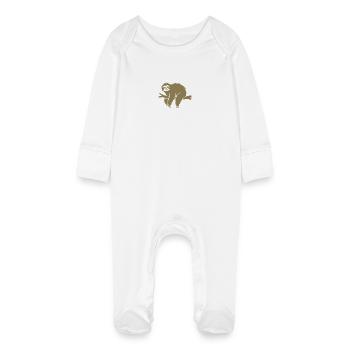Minimalist sloth relaxing on a branch - Baby Organic Sleepsuit with Scratch Mitts - white - Front
