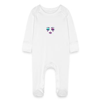 Sleeping Eyes Abstract Female Face - Baby Organic Sleepsuit with Scratch Mitts - white - Front