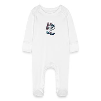 Owl snowboard snowy owl winter sports vacation - Baby Organic Sleepsuit with Scratch Mitts - white - Front