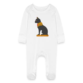 ägyptische katze sitzend - Baby Bio-Schlafanzug mit Kratzhandschuhen - Weiß - Vorne