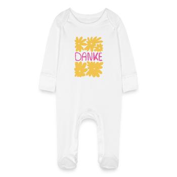 Danke - gelbe Blumen mit pink - Baby Bio-Schlafanzug mit Kratzhandschuhen - Weiß - Vorne