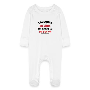 Rugby Toulouse Humour Cadeau Supporter - Grenouillère bio avec gants Bébé - blanc - Devant