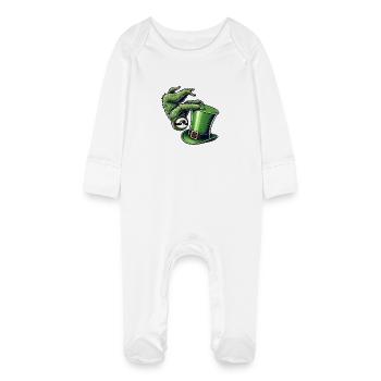 St. Patricks Faultier Kleeblatt Handstand - Baby Bio-Schlafanzug mit Kratzhandschuhen - Weiß - Vorne