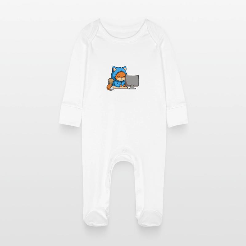 Un chat hacker mignon dort dans un sweat à capuche devant le PC Grenouillère bio avec gants Bébé