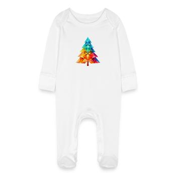 Magie polyvalente : Arbre de Noël polygonal coloré - Grenouillère bio avec gants Bébé - blanc - Devant