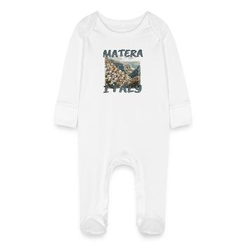 Matera, Italie : vieille ville grunge dans les rochers - Grenouillère bio avec gants Bébé - blanc - Devant