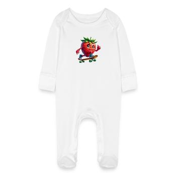 Fraise Skater Skateboard Skateboarder Fruité - Grenouillère bio avec gants Bébé - blanc - Devant
