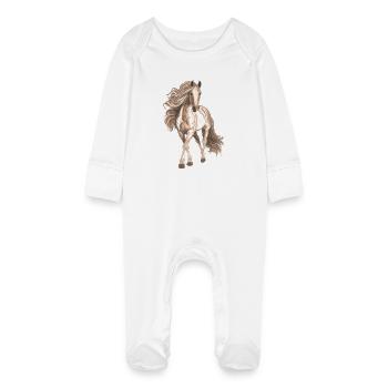Motif cheval - Grenouillère bio avec gants Bébé - blanc - Devant