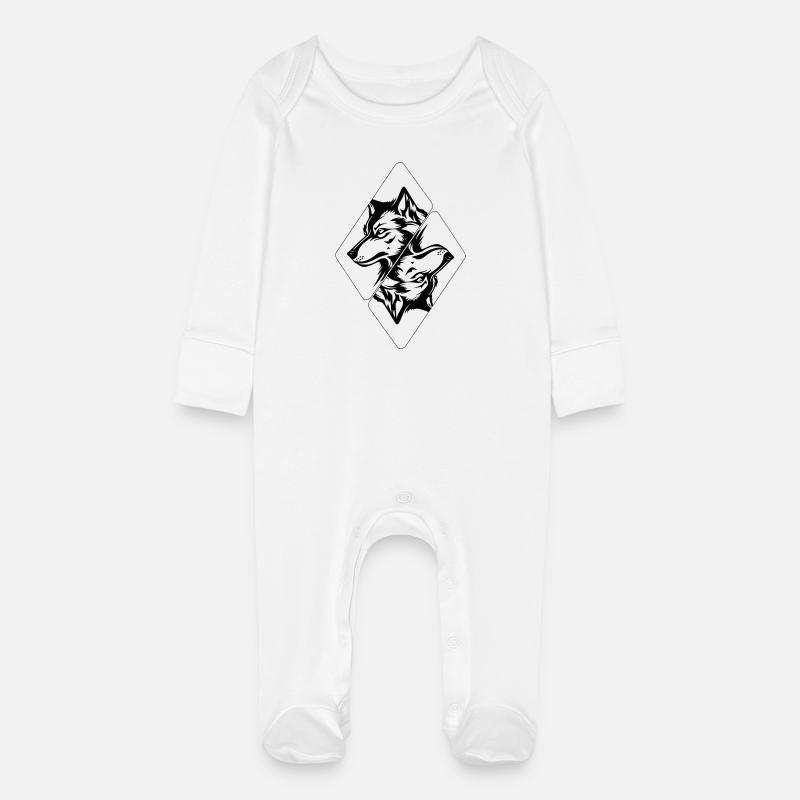 Wolf's Head - Baby Organic Sleepsuit with Scratch Mitts - white