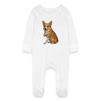 Tatouage du cœur de papa amoureux corgi - Grenouillère bio avec gants Bébé - blanc - Devant