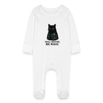 Mondnacht Katze Sternencape - Baby Bio-Schlafanzug mit Kratzhandschuhen - Weiß - Vorne