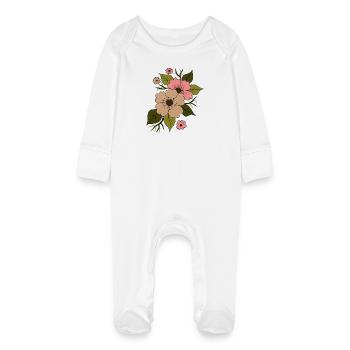 Fleur florale - Grenouillère bio avec gants Bébé - blanc - Devant