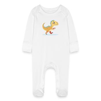 Wylpex : Le T-Rex souriant - Grenouillère bio avec gants Bébé - blanc - Devant