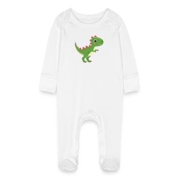 Düwex – Der coole T-Rex mit roten Zacken - Baby Bio-Schlafanzug mit Kratzhandschuhen - Weiß - Vorne