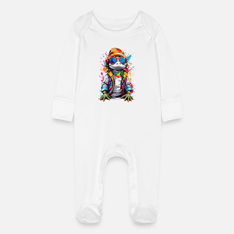 Crocodile cool - Grenouillère bio avec gants Bébé - blanc