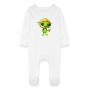 Refreshing Alien Lemon Drink: Green & Yellow - Baby Organic Sleepsuit with Scratch Mitts - white - Front