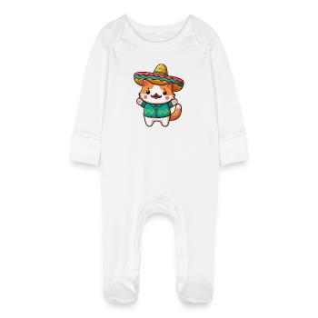 Mignon chat mexicain avec moustache et mexika - Grenouillère bio avec gants Bébé - blanc - Devant