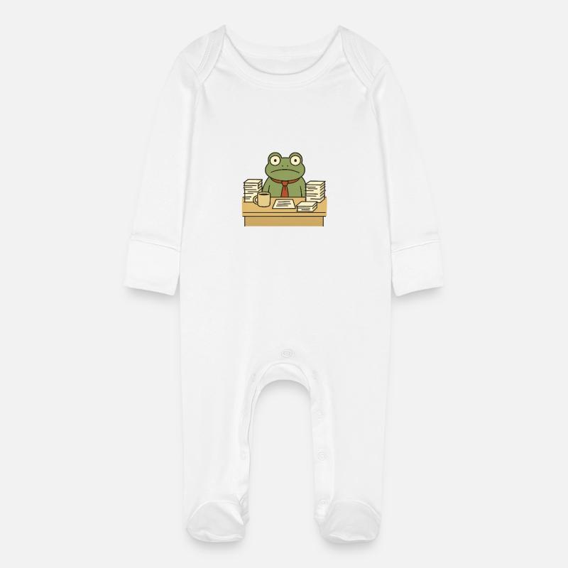 Business Frog - Baby Organic Sleepsuit with Scratch Mitts - white