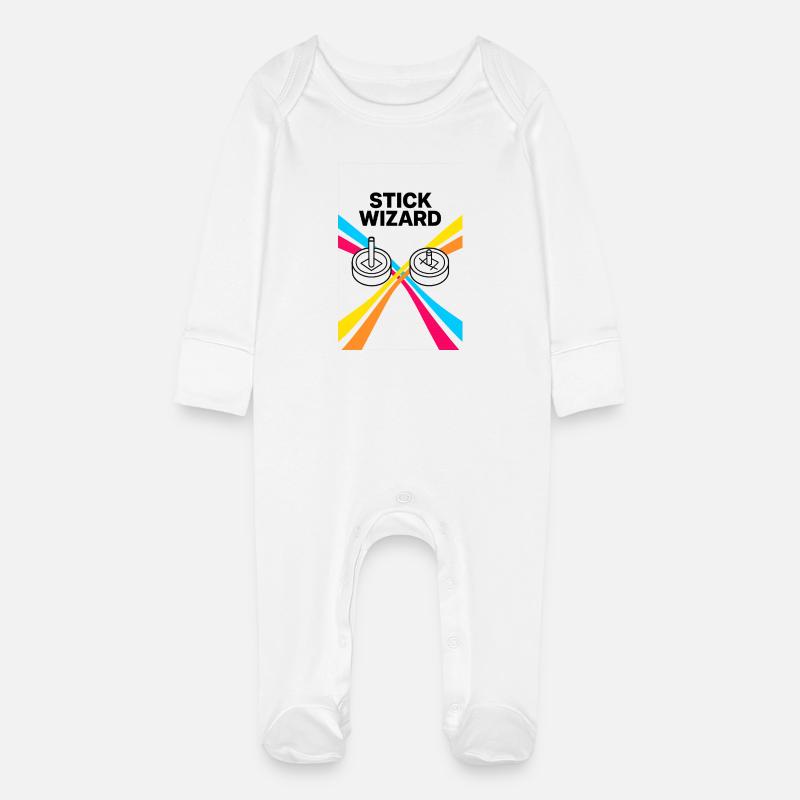 Stick Wizard Conception de jeu rétro - Grenouillère bio avec gants Bébé - blanc