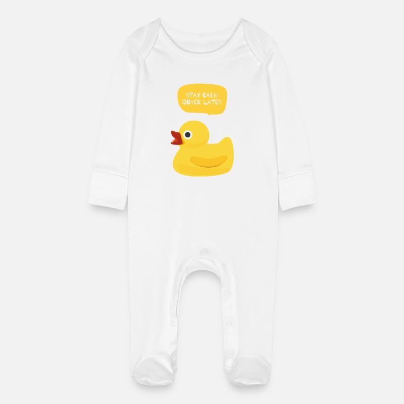 Bleib ruhig, quakt später Entendesign - Baby Bio-Schlafanzug mit Kratzhandschuhen - Weiß