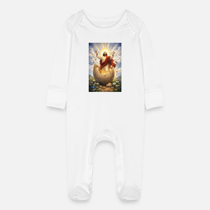 Resurrection from broken eggs - Baby Organic Sleepsuit with Scratch Mitts - white