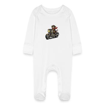 Singe moto dans le style course - Grenouillère bio avec gants Bébé - blanc - Devant