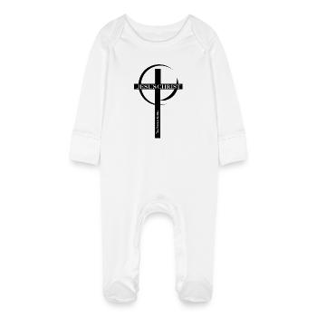 Jesus Christ Capital Lettering Logo - Baby Organic Sleepsuit with Scratch Mitts - white - Front