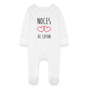 Cotton Wedding 1 Year Wedding - Baby Organic Sleepsuit with Scratch Mitts - white - Front