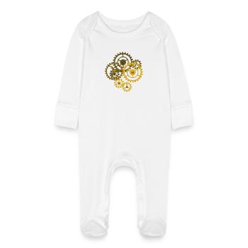 Zahnraeder Steampunk - Baby Bio-Schlafanzug mit Kratzhandschuhen - Weiß - Vorne